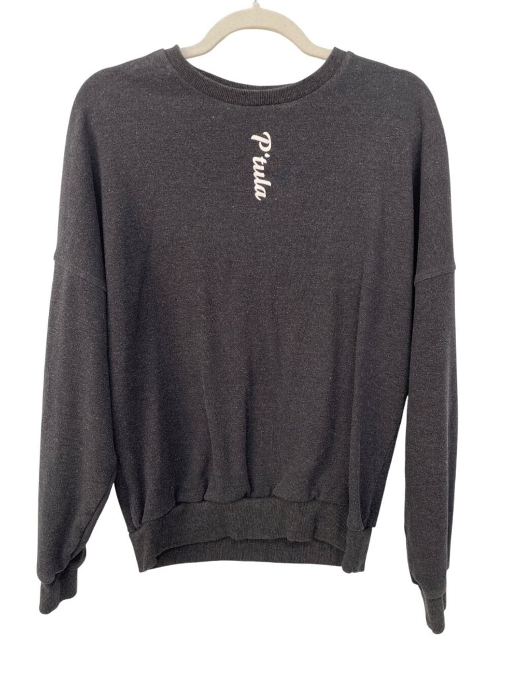 P’tula Pullover Sweatshirt Small Crewneck Long Sleeve Heathered Charcoal Lounge